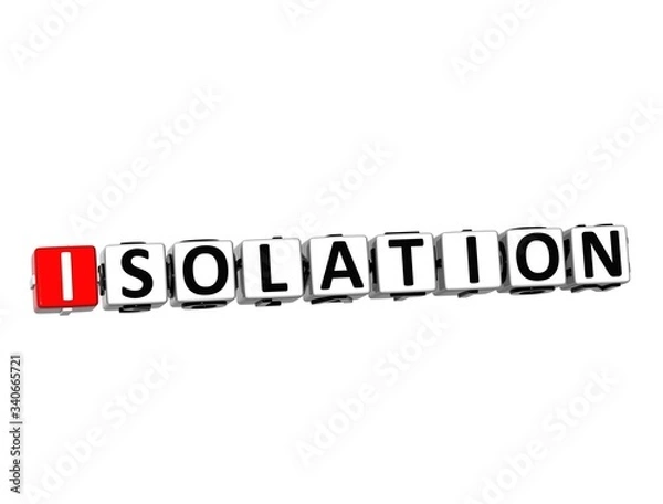 Obraz Isolation Self. Coronavirus COVID-19. 3D red-white crossword puzzle on white background. Corona Virus Creative Words.