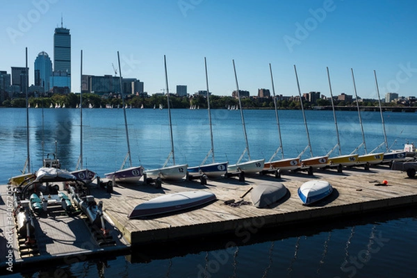 Obraz Panorama Boston Downtown cityscape along Charles River with skylines building at Boston city, MA, USA.