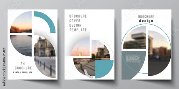 Fototapeta Vector layout of A4 cover mockups design templates for brochure, flyer layout, booklet, cover design, book, brochure cover. Background with circle round banners. Corporate business concept template.