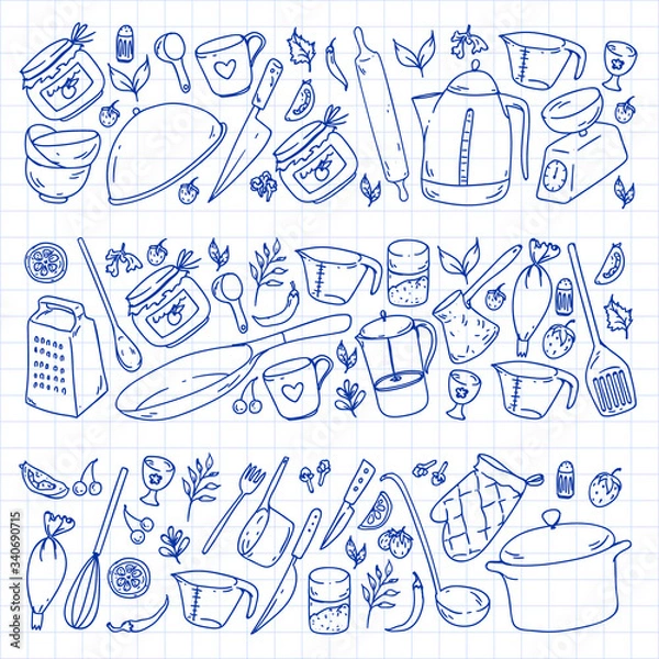 Obraz Cooking class, menu. Kitchenware, utencils Food and kitchen icons