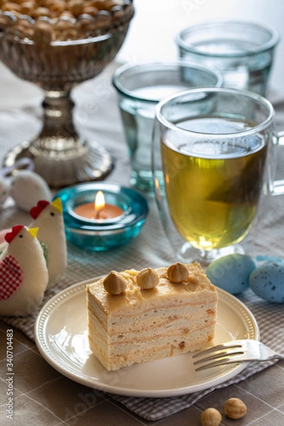 Fototapeta Moist and tasty sliced peanut butter cake