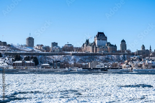 Obraz View of Quebec city from the river. River covered with ice