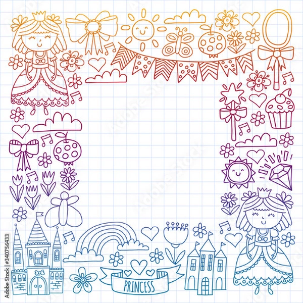 Obraz Vector pattern for little girls. Princess illustration for happy birthday party.