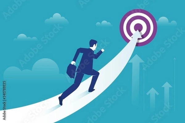 Fototapeta Businessman running towards goal