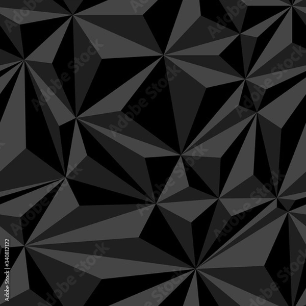 Fototapeta Black crumpled paper simple polygonal dark abstract seamless pattern, vector background