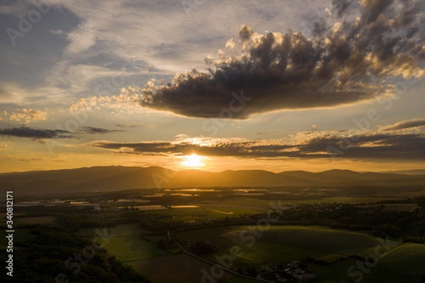 Fototapeta Aerial view of rural Isère with forest and houses