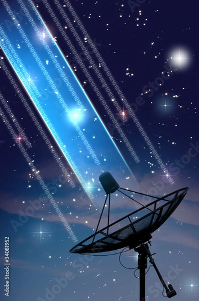 Fototapeta satellite dish under starry night sky