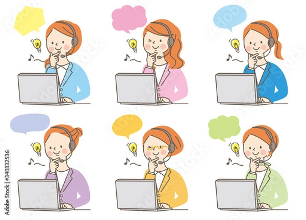 Fototapeta パソコン　ひらめく　若い女性　スーツ　表情セット