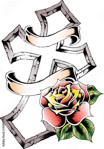 Obraz cross with rose design