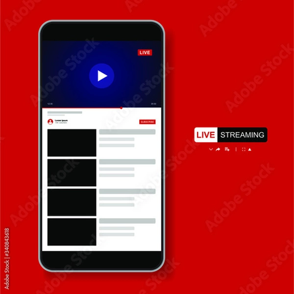 Fototapeta Video Player Template Design. Mockup live stream window, player. Social media concept. Vector illustration. EPS 10