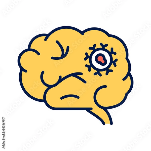 Fototapeta Brain cancer line color icon. Malignant neoplasm. Oncology.Pictogram for web page, mobile app, promo. UI UX GUI design element. 