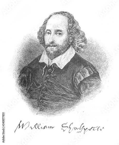 Fototapeta The William Shakespeare's portrait, an English poet regarded as the greatest writer in the English language in the old book the Great Authors, by W. Dalgleish, 1891, London