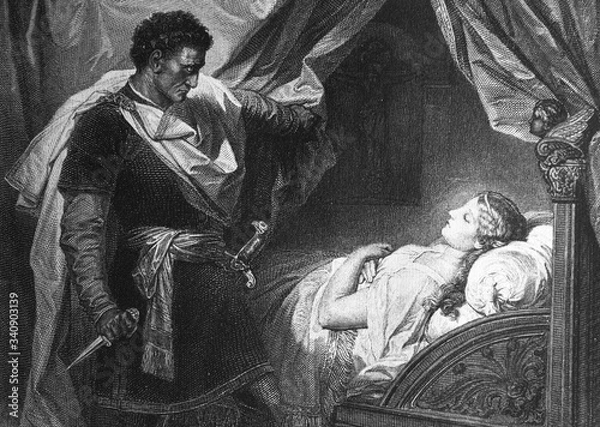 Fototapeta An illustration of Othello and Desdemona in the old book Shakespeare, by N. Kozhevnikov, 1894, Moscow