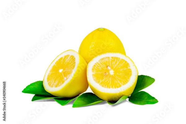 Fototapeta Lemon with leaf isolated on white background ,include clipping path
