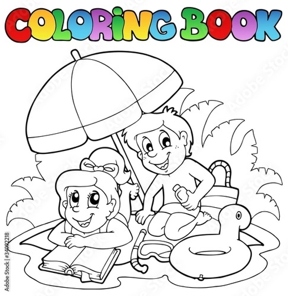Fototapeta Coloring book with summer theme 2