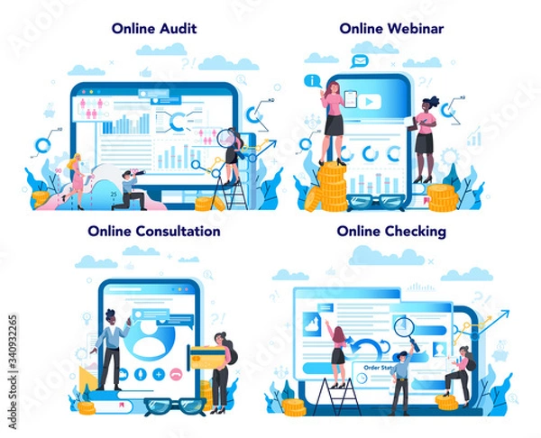 Obraz Audit online service or platform on differernt device concept set.