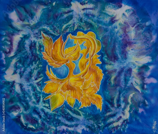 Obraz  Maple Orange Leaves Swirl on a Blue Background