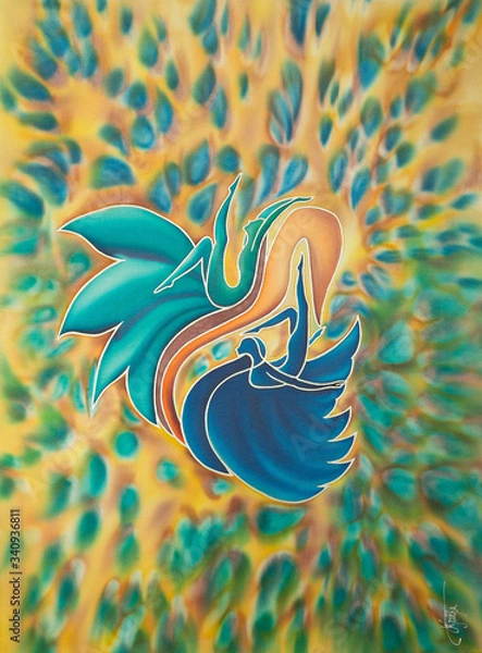 Obraz Two figures of people in the middle of a colorful background, symbolizing the speed of bliss