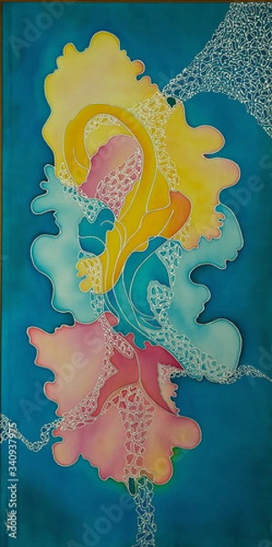 Obraz  On a blue background, an abstract pattern consisting of wavy lines signifying the wind.