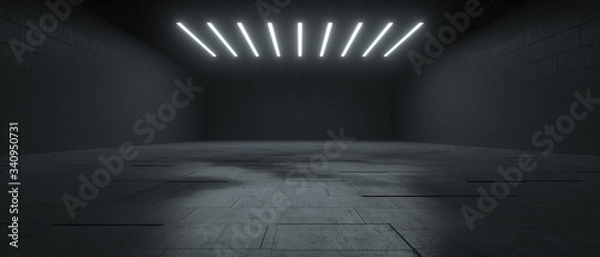 Obraz 3d rendering of a futuristic dark concrete underground space with lights