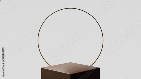 Obraz 3d render ofbackground with a pedestal and a showcase, abstract minimal concept, blank space, simple clean design, minimalist mockup