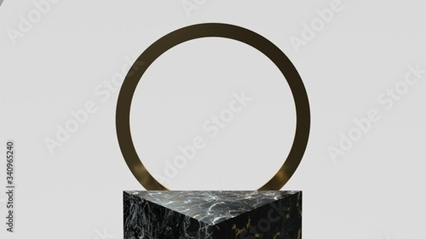 Obraz 3d render ofbackground with a pedestal and a showcase, abstract minimal concept, blank space, simple clean design, minimalist mockup