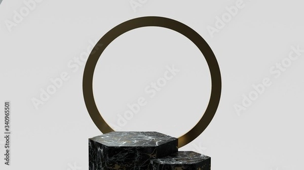 Obraz 3d render ofbackground with a pedestal and a showcase, abstract minimal concept, blank space, simple clean design, minimalist mockup