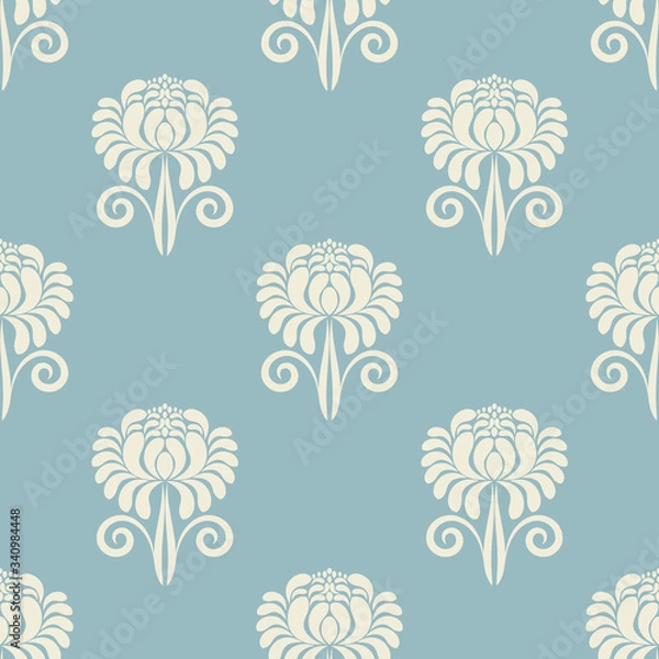 Fototapeta Seamless floral pattern on a blue minimalistic background in vector