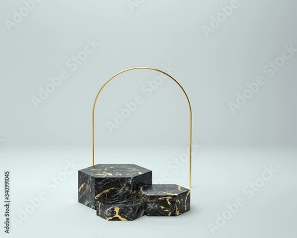Obraz 3d render of background with a pedestal and a showcase, abstract minimal concept, blank space, simple clean design, minimalist mockup