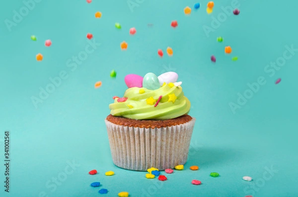 Obraz Easter pistachio cupcake with decorations