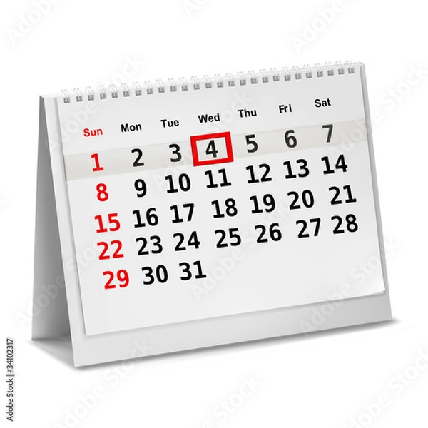 Fototapeta Desktop calendar with a marked date. Vector.