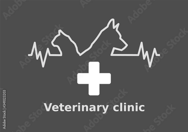 Obraz Vector illustration of veterinary clinic logo on dark background.
