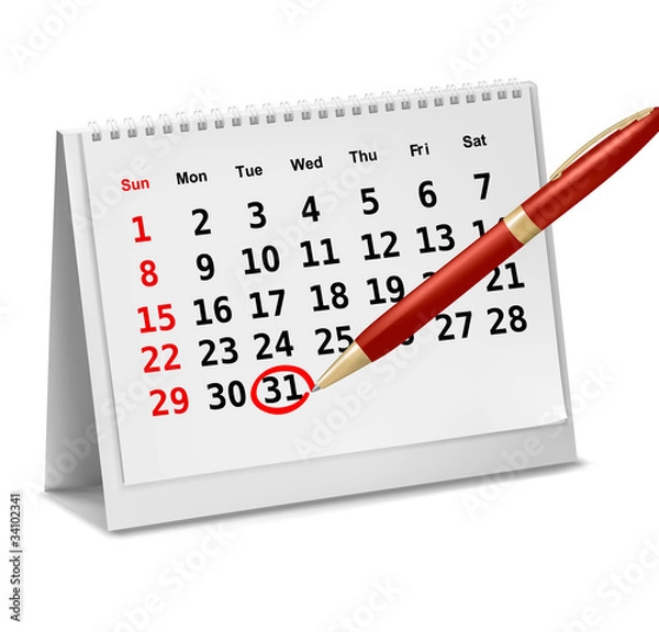 Fototapeta Desktop calendar with a marked date. Vector.