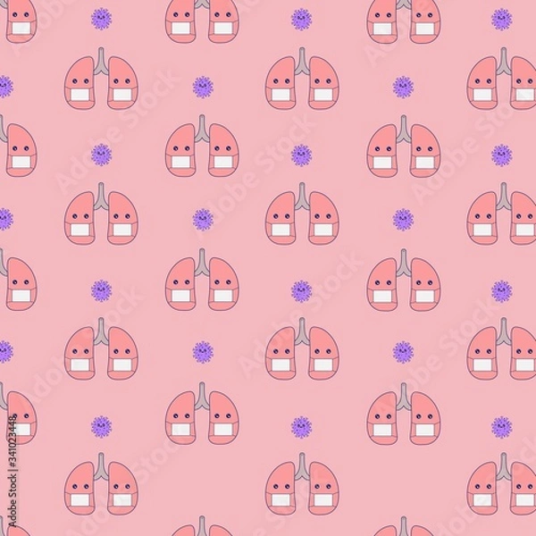 Obraz cute lungs pattern seamless with masker corona virus