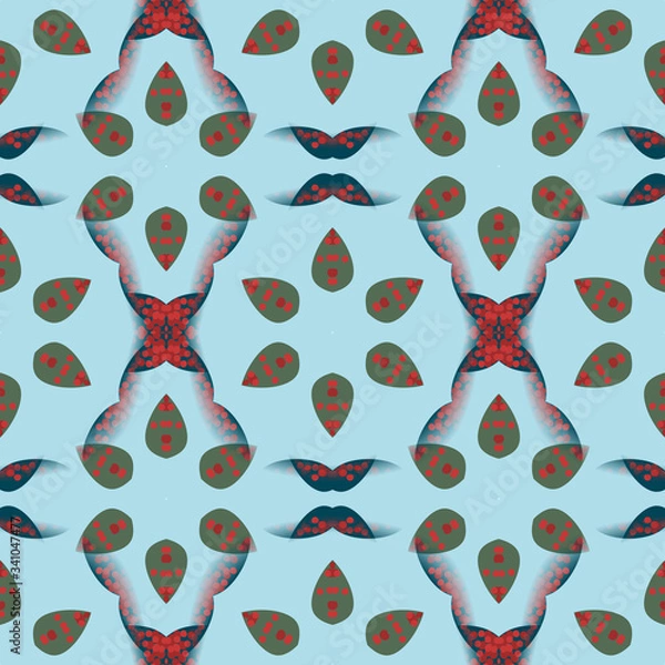Fototapeta Seamless pattern with the abstract ornate ornament on the light blue background