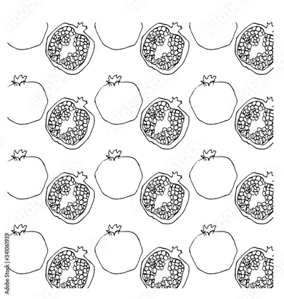 Obraz Garnet pattern on white background llustration hands drawing pomegranate botanical vitamin vegan vegetarian sketch textile plant juice print floral line