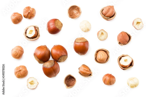 Fototapeta hazelnuts isolated on a white background. top view