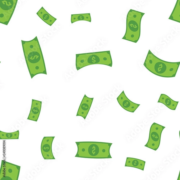 Fototapeta Dollar bills seamless pattern. Money falling from sky, illustration texture background.