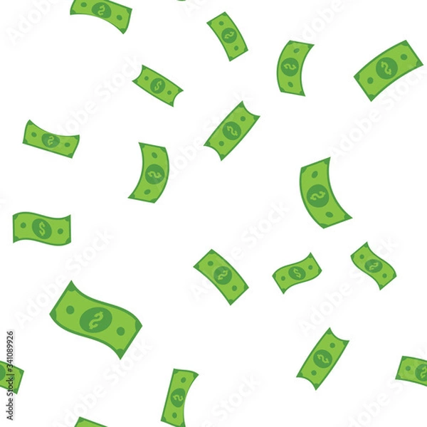 Fototapeta Dollar bills seamless pattern. Money falling from sky, illustration texture background.