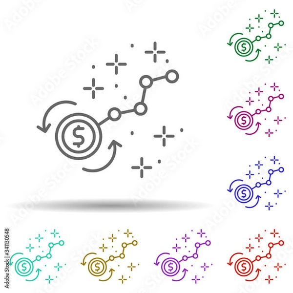 Obraz Coin dollar chart multi color icon. Simple thin line, outline vector of managment icons for ui and ux, website or mobile application