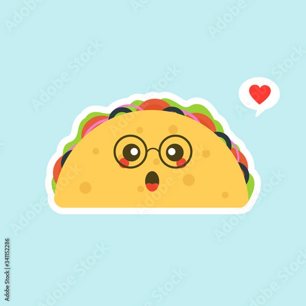 Fototapeta Taco Mascot Cartoon Vector Icon Illustration. Cute Taco Character. Food Icon Concept color Isolated. Flat Cartoon Style Suitable for Web Landing Page, Banner, Flyer, Sticker, Card