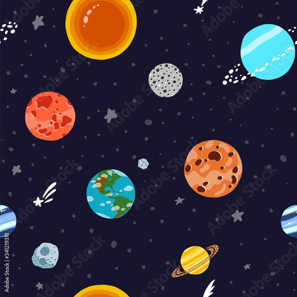 Fototapeta Space pattern with planets and stars. Solar 