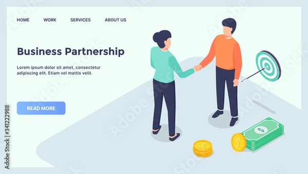 Fototapeta business partnership deals for website template landing homepage with modern isometric flat