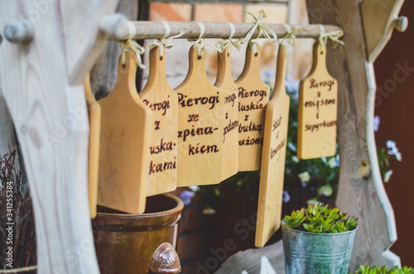 Obraz Menu. Jadłospis z desek do krojenia.