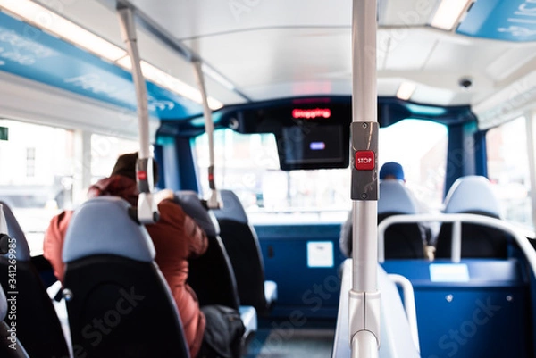 Obraz Red stop bell in the city bus. 