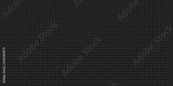 Fototapeta Seamless grid wireframe texture vector illustration. White dots on black background. Horizontal oriented dot grid paper background.