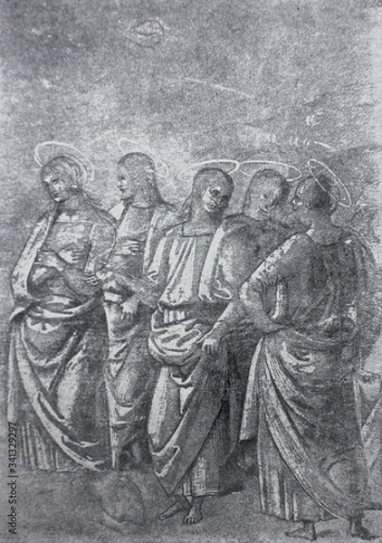 Fototapeta Six apostles by Pietro Perugino in the vintage book Leonardo da Vinci by A.L. Volynskiy, St. Petersburg, 1899