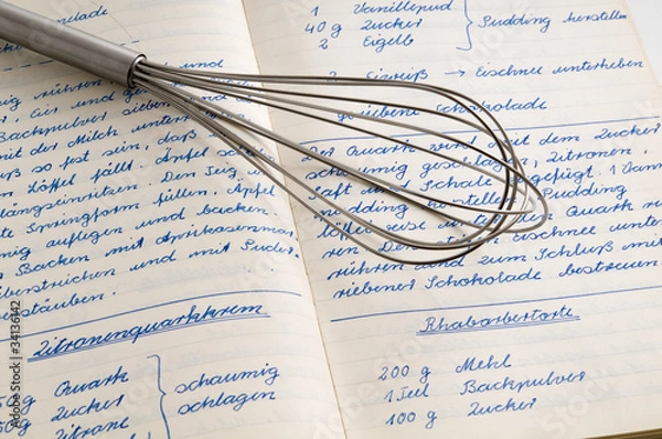 Obraz Schneebesen auf altem Schulkochheft