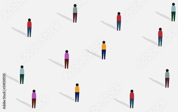 Fototapeta Background Social distancing concept. People while standing in outside yard area in daytime with shadow on the floor with minimum distance to each other. Social distancing in coronavirus outbreak lock