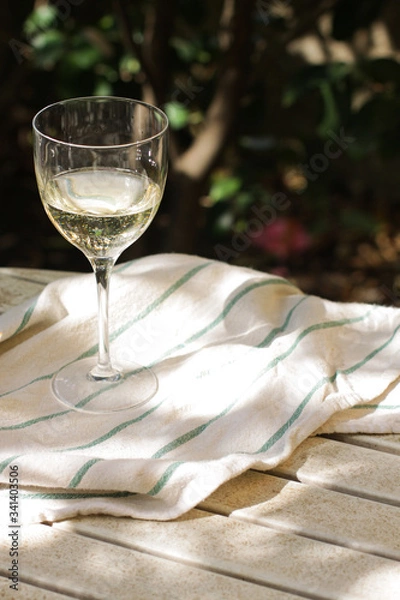 Obraz glass of white Italian wine in the garden close up 